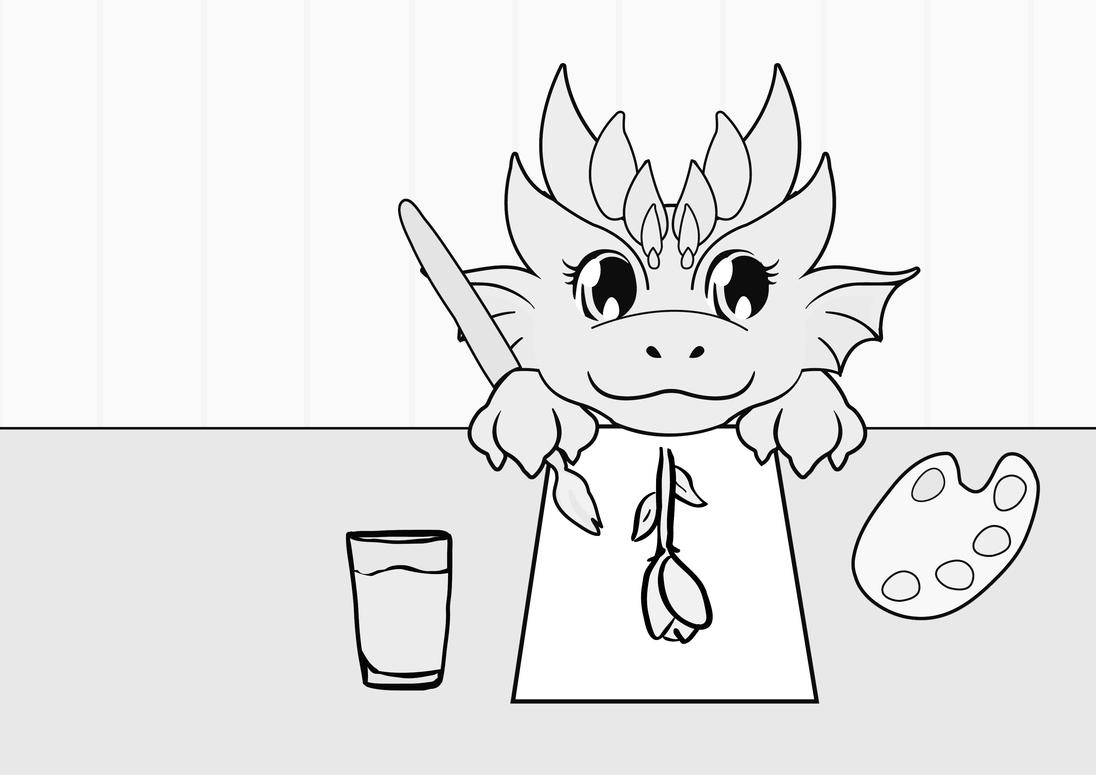 Drache Sofine beim Malen Drache Sofine beim Malen