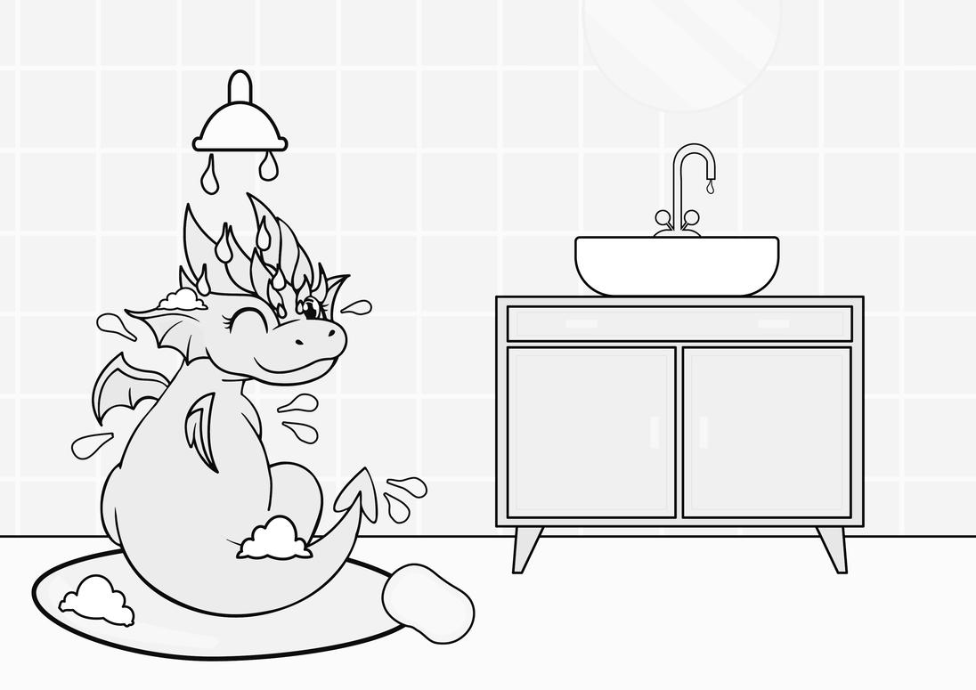 Drache Sofine unter der Dusche Drache Sofine unter der Dusche