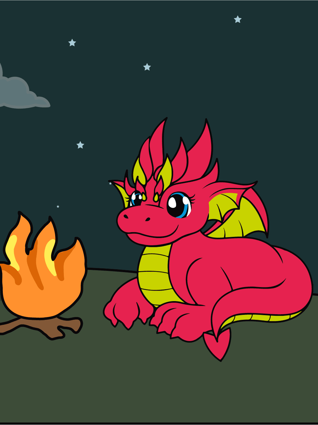 Drache Sofine am Lagerfeuer Drache Sofine am Lagerfeuer