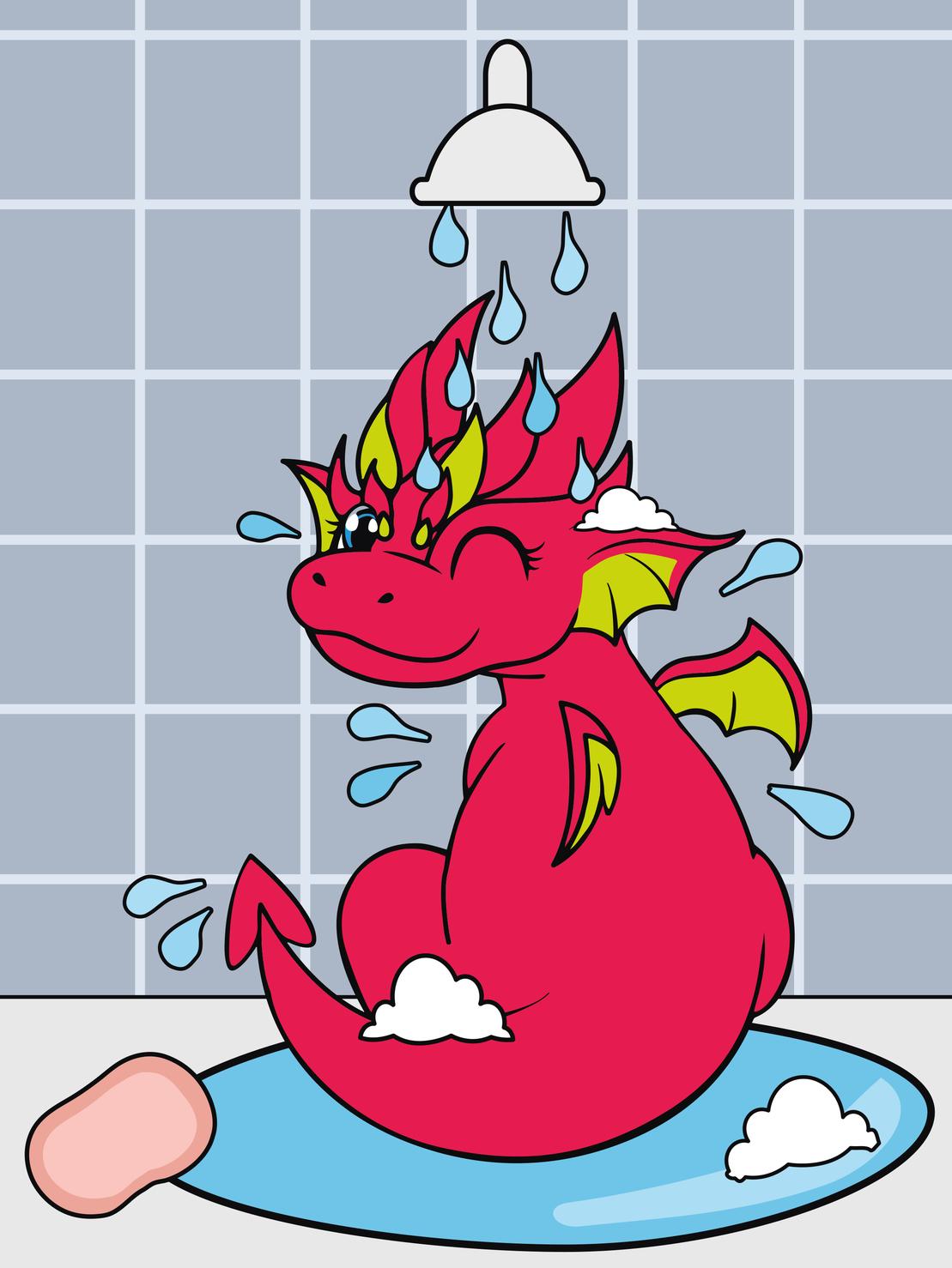 Drache Sofine unter der Dusche Drache Sofine unter der Dusche