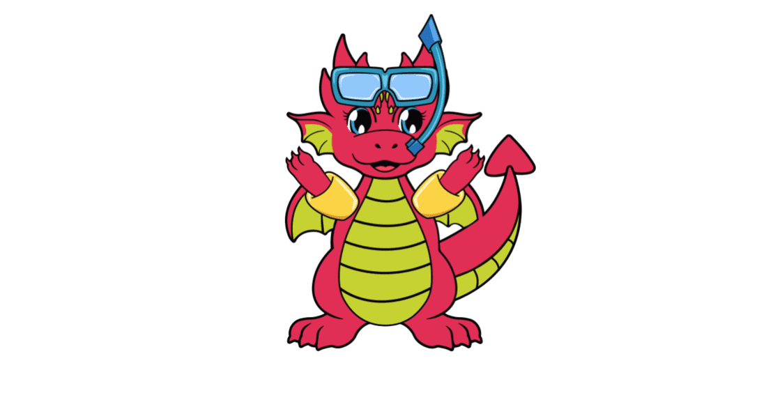 Drache Sofine mit Schwimmbrille Drache Sofine mit Schwimmbrille